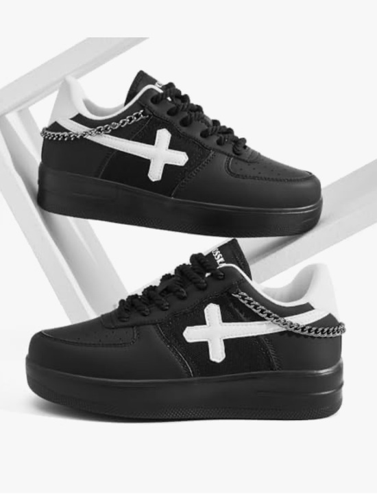 fanvossem Shoes - Fanvossem Women's Black Sneakers with White Cross Accent - Low-Top Casual